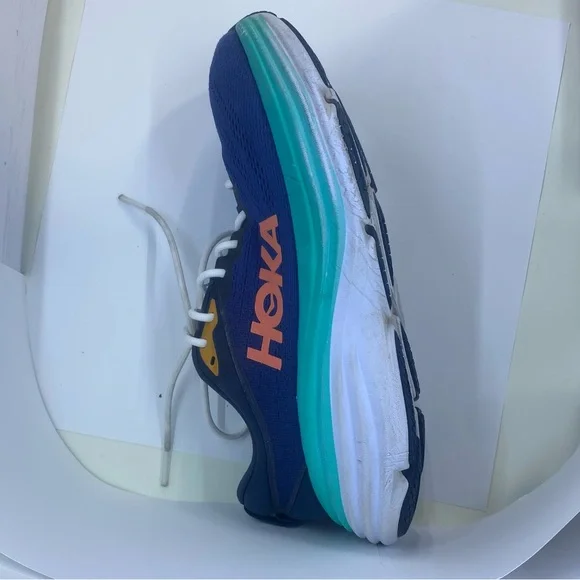 HOKA One One Bondi 8 Running Shoes Navy Teal Orange Women’s Size 9.5 - Picture 10 of 12